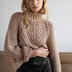 Free People Sweetheart Mock Neck Chunky Knit Sweater Sandcastle Beige Small